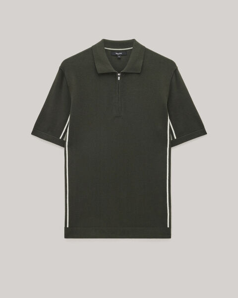 Side Stripe Panel Zip-up Collar Polo, Green, hi-res